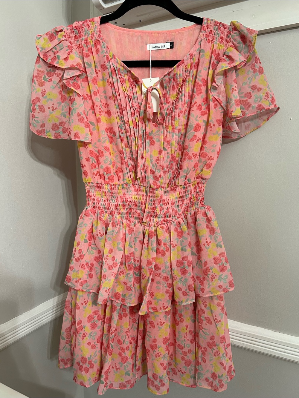 Avenue Zoey  Pink Floral Ruffle Dress